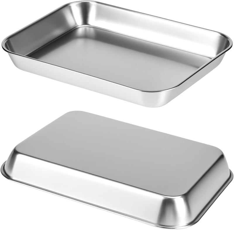 QWORK 2 Pack Stainless Steel Tray, Medical Surgical Tray, 8.6" x 6" x 1", Silver, Rectangular, Polished, Curly Edge Design, 5 lbs Max Weight, Hand Wash Only - Image 5